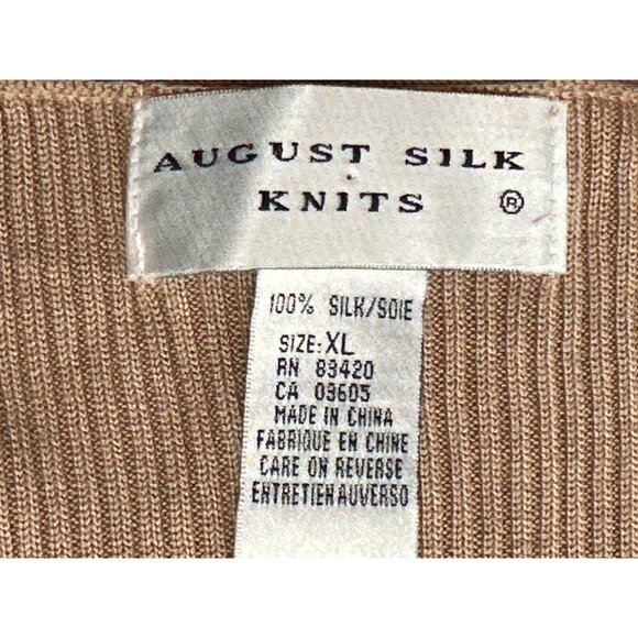 August Silk Knits Size XL Short Sleeve Taupe Ribbed 100 Percent Silk Knit Top - Picture 7 of 10